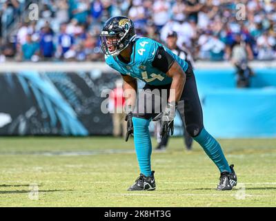 Jacksonville, FL, USA. 23. Oktober 2022. Jacksonville Jaguars Linebacker Travon Walker (44) während eines Spiels gegen die New York Giants in Jacksonville, FL. Romeo T Guzman/CSM/Alamy Live News Stockfoto