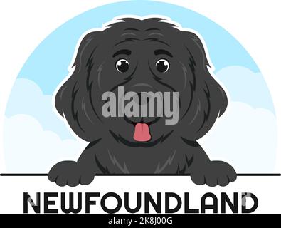 Neufundland Hund Tiere mit Schwarz, Braun oder Landseer Farbe in flachem Stil Cute Cartoon Template Handgezeichnete Illustration Stock Vektor