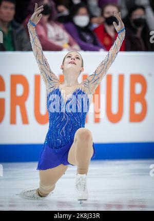 Norwood, Massachusetts, USA. 23. Oktober 2022. Gracie Gold der US-Schlittschuhe während des kostenlosen Frauenprogramms beim ISU-Eiskunstlauf-Skate-America-Wettbewerb am 23. Oktober 2022 in Norwood, USA. Kredit: Mathieu Belanger/AFLO/Alamy Live Nachrichten Stockfoto