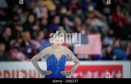 Norwood, Massachusetts, USA. 23. Oktober 2022. Gracie Gold der US-Schlittschuhe während des kostenlosen Frauenprogramms beim ISU-Eiskunstlauf-Skate-America-Wettbewerb am 23. Oktober 2022 in Norwood, USA. Kredit: Mathieu Belanger/AFLO/Alamy Live Nachrichten Stockfoto
