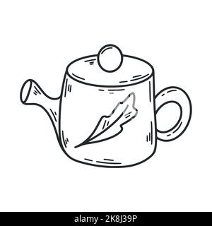 Keramik Teekannen für Tee und Kräuter Skizze Stock Vektor