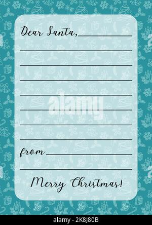 Brief an den Weihnachtsmann Vorlage. Weihnachten Wunschliste leer für Kinder. Einfaches niedliches Doodle-Design. Leere Weihnachts-Wunschliste mit Kopierplatz für Handschrift. Ve Stock Vektor