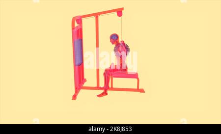 Abstrakte 3D-Kunst eines Mannes auf dem Lat Pulldown Maschine Stockfoto