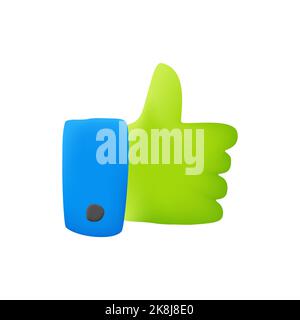 3D wie Vektorsymbol. Konzept für Liebe und Daumen hoch. Symbol für ein soziales Netzwerk Stock Vektor