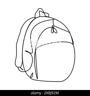 Eine Linienzeichnung einer Schulrucksack-Tasche. Stationär für Schulausrüstung. Zurück in die Schule oder kreatives Denkkonzept. Moderne Linienzeichnung Design Stock Vektor