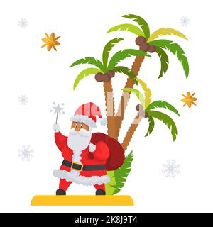 Lustige Weihnachtsmann auf tropischen Insel Vektor Stock Vektor