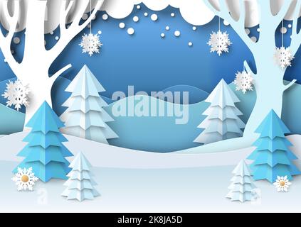 Winter Vektor Hintergrund in Papier geschnitten Art Stil Stock Vektor
