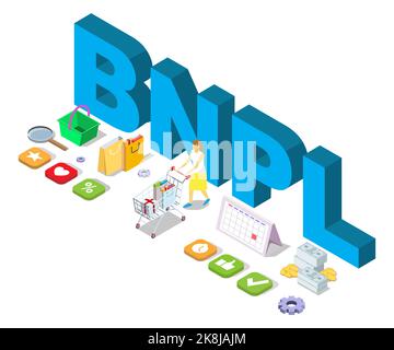 Jetzt kaufen später bezahlen BNPL Online-Shopping-Vektor Stock Vektor