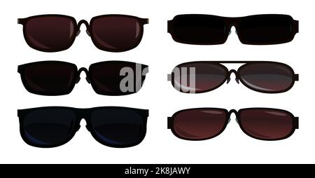 Set Sonnenbrille zum Schutz vor der Sonne. Sommergläser. Getönte Optik für bessere Sichtbarkeit. Objekt auf weißem Hintergrund isoliert. Vektor. Stock Vektor