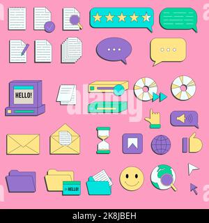 Satz von Vaporwave UI- und UX-Elementen. Nostalgischer Stil 70s, 80s, 90s Stock Vektor