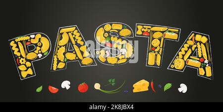 Pasta Zeichen Lebensmittel Vektor Poster Banner Vorlage Stock Vektor