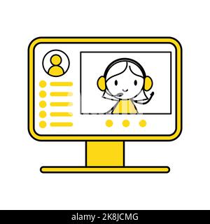 Frau mit Online-Stream oder Online-Anruf. Kommunikations- und Social-Media-Konzept. Vektorgrafik Stock Vektor