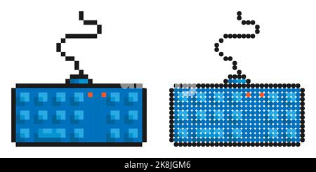 Pixelsymbol. PC-Tastatur. Buchstaben und Symbole auf den Tastaturtasten. Einfache Retro-Spiel Vektor isoliert auf weißem Hintergrund Stock Vektor
