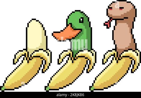 Pixel-Kunst der Bananenente Schlange Stock Vektor