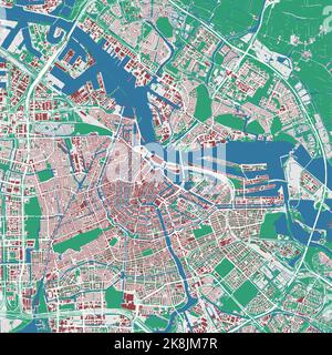 Amsterdam Vektorkarte. Detaillierte Karte des Verwaltungsgebiets der Stadt Amsterdam. Stadtbild-Panorama. Lizenzfreie Vektorgrafik. Skizzieren Sie die Karte mit Build Stock Vektor