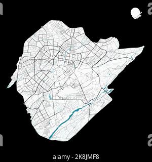 Taschkent-Karte. Detaillierte Karte des Verwaltungsgebiets der Stadt Taschkent. Stadtbild-Panorama. Lizenzfreie Vektorgrafik. Straßenkarte mit Autobahnen, Flüssen. Stock Vektor