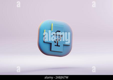 Schöne Illustration gesunde blaue Apotheke Symbol-Symbole auf einem hellen rosa Hintergrund. 3D Rendering-Illustration. Hintergrundmuster für Design. Stockfoto