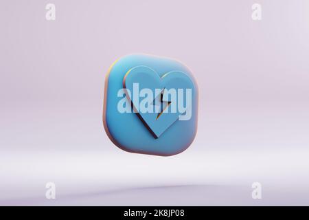 Schöne Illustration gesunde blaue Defibrilator Symbol-Symbole auf einem hellen rosa Hintergrund. 3D Rendering-Illustration. Hintergrundmuster für Design. Stockfoto