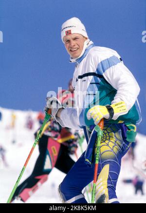 Oslo 1990308 - Alpin auf Geilo. Slalom. Ein zufriedener Ole Kristian Furuseth. Foto: Jan Greve / NTB Stockfoto