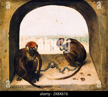 Pieter Brueghel der Ältere, zwei verkettete Affen, Ölgemälde auf Tafel, 1562 Stockfoto