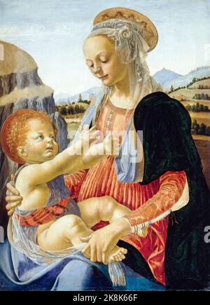 Andrea del Verrocchio Gemälde, Maria mit dem Kind, Öl auf Tafel, um 1470 Stockfoto