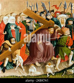 Jesus Christus trägt das Kreuz: Die Flügel des Wurzach-Altars, Ölgemälde auf Holz von Hans Multscher, 1437 Stockfoto