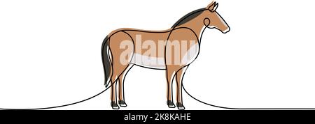 Pferd eine Linie farbige kontinuierliche Zeichnung. Pferdesymbol. Bauernhof Tier kontinuierliche bunte einzeilige Illustration. Vektor minimalistische lineare Illustration. Stock Vektor