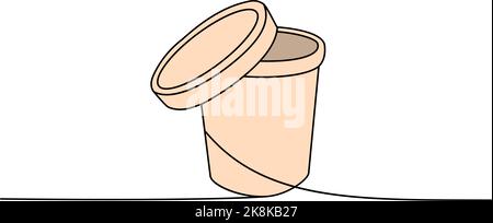 Eiscreme Karton eine Zeile farbige kontinuierliche Zeichnung. Leere Pappkartons, Beutel für Essen zum Mitnehmen durchgehende eine Zeile bunte Illustration. Stock Vektor