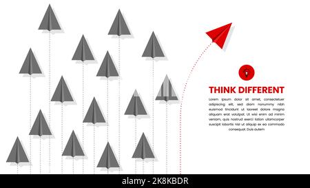 Denken Sie anders. Geschäftsmetapher mit Text- und Papierebene. Vektor Stock Vektor