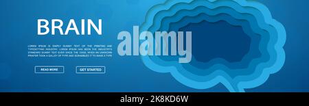 Brain 3D Papierschnitt-Symbol für Kopf-Promotion-Banner. Abbildung des IQ-Testdesigns. Horizontale Papierschnitt Künstliche Intelligenz Illustration Stock Vektor