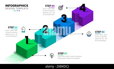 Infografik-Vorlage mit Symbolen und 4 Optionen oder Schritten. Puzzle. Kann für Workflow-Layout, Diagramm, Banner, webdesign verwendet werden. Vektorgrafik Stock Vektor