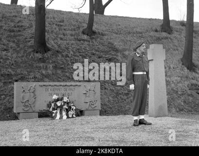 Oslo 195507. Der 10.. Jahrestag der Befreiung Norwegens. Die Kriegsschulmäntel Gedenkstätten der Gefallenen auf der Festung Akershus Foto: NTB Archiv / NTB Stockfoto