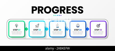 Infografik-Vorlage mit Symbolen und 5 Optionen oder Schritten. Rechtecke. Kann für Workflow-Layout, Diagramm, Banner, webdesign verwendet werden. Vektorgrafik Stock Vektor