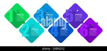 Infografik-Vorlage mit Symbolen und 6 Optionen oder Schritten. Rechtecke. Kann für Workflow-Layout, Diagramm, Banner, webdesign verwendet werden. Vektorgrafik Stock Vektor