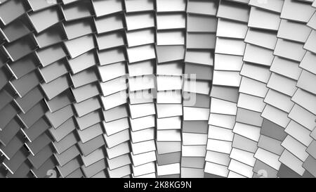 3D Graustufen-Rendering von Kacheln, die auf gewölbter Oberfläche angeordnet sind Stockfoto