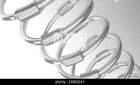 3D Graustufendarstellung eines einfachen Spiralobjekts oder einer Spule, die einem mechanischen Teil ähnelt. Stockfoto