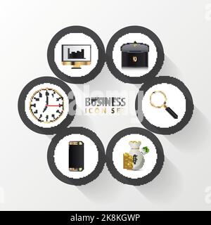 Business-Icon-Set. Modernes goldenes Design. Vektorgrafik Stock Vektor