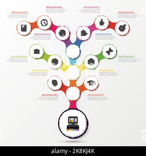 Abstrakter Baum. Infografik-Design-Vorlage. Buntes Konzept mit Symbolen. Vektorgrafik. Stock Vektor