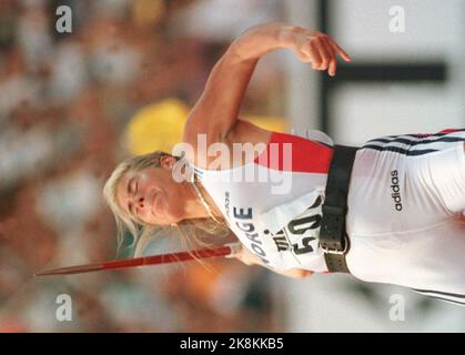 LeichtathletikWeltmeisterschaften Athen 1997 Hanne Haugland mit der
