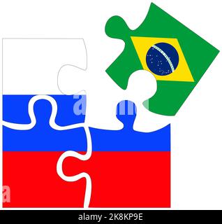 Russland - Brasilien : Puzzle-Formen mit Fahnen, Symbol der Vereinbarung oder Freundschaft Stockfoto