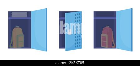 Schule Schließfächer semi flache Farbe Vektor-Objekte gesetzt Stock Vektor