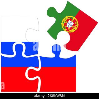 Russland - Portugal : Puzzle-Formen mit Fahnen, Symbol der Vereinbarung oder Freundschaft Stockfoto