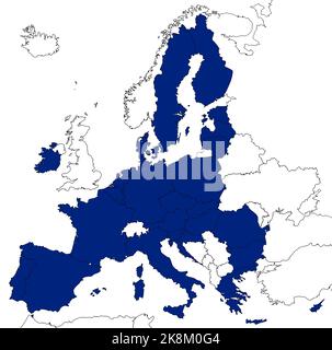 Karte von Europa mit EU-Ländern gefüllt mit blauer Farbe Stockfoto