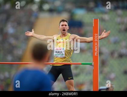 Jubel Niklas KAUL (GER) Hochsprung-Zehnkampf, am 15.08.2022 Leichtathletik-Europameisterschaften 2022, Europameisterschaften, ab 15,08. - 21.08.2022 in München. Stockfoto