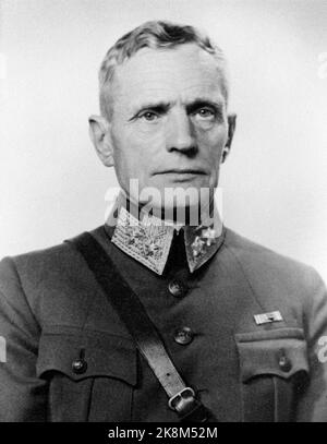 Etwa 1940. General Otto Ruge (1882 - 1961), kommandierender General vom 10,4.1940 und Kommandeur des neu geschaffenen Armeekommandos vom 18,5.1940. Oberkommandant während des Feldzugs in Norwegen saß Ruge ab 10.6.1940 und dem Rest des Krieges in deutschen Kriegsgefangenen. Wiedereingesetzt als Verteidigungsleiter 15,7.1945, aber Abschied bereits am 1,1.1946. Foto: NTB Archive / NTB Stockfoto