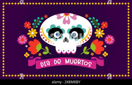 dia de muertos, Tag der Toten in Mexiko - Halloween Zitat auf weißem Hintergrund mit schönem mexikanischen Zuckerschädel. Gut für T-Shirt, Tasse, Wohnkultur Stock Vektor