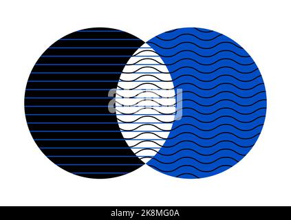 Venn-Diagramm verschmelzen Kreise und wellige Linien Diagramm Infografik Zeichen. Stock Vektor