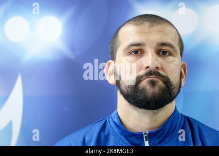 Der kroatische Handballspieler Zeljko Musa spricht während einer Pressekonferenz vor dem EHF Champions League Spiel gegen Wisla Plock SSA am 24. Oktober 2022 in der Kutija Sibica Hall in Zagreb, Kroatien. Foto: Igor Kralj/PIXSELL Stockfoto