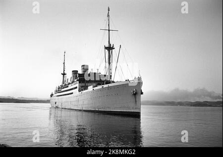 Oslo 19631221 „Full Stop for the Sea Grand Old Lady“. Das amerikanische Boot 'Stavangerfjord' auf seiner letzten Reise von New York - Kristiansand - Kopenhagen - Oslo. Das Boot wird später zum Verschrotten nach Hongkong gesegelt. Foto: Ivar Aaserud / Aktuell / NTB Stockfoto