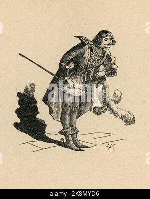 Brief XXI: légende de Pécopin et de la Belle Bauldour (die Legende von Pécopin und dem schönen Bauldour), Kapitel IV (in dem die verschiedenen Qualitäten der verschiedenen Botschaften diskutiert werden) Illustration aus 'Le Rhin' (geschrieben 1842) Und Teil einer Reihe von Stichen, die im Band XV von Victor Hugos 'Oeuvres complètes' veröffentlicht wurden. Buch herausgegeben von der Société anonyme de publications périodiques P. Mouillot. Kein Datum. Stockfoto